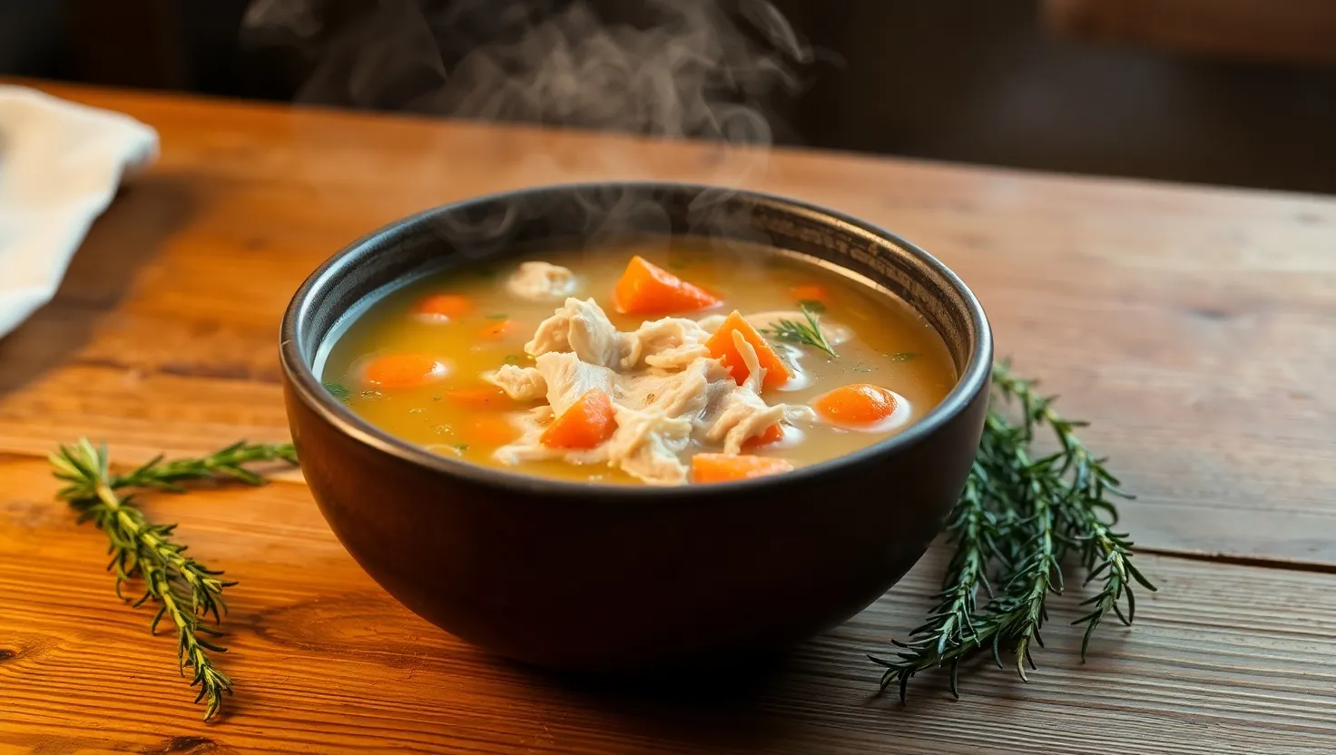 A bowl of healing penicillin soup with fresh herbs and vegetables