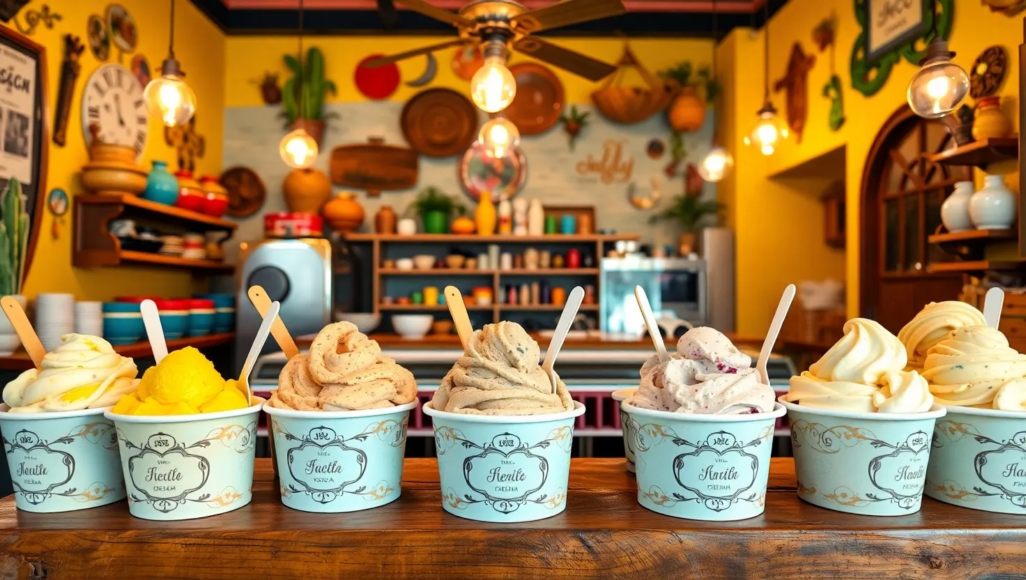 Traditional Mexican ice cream shop with colorful flavors