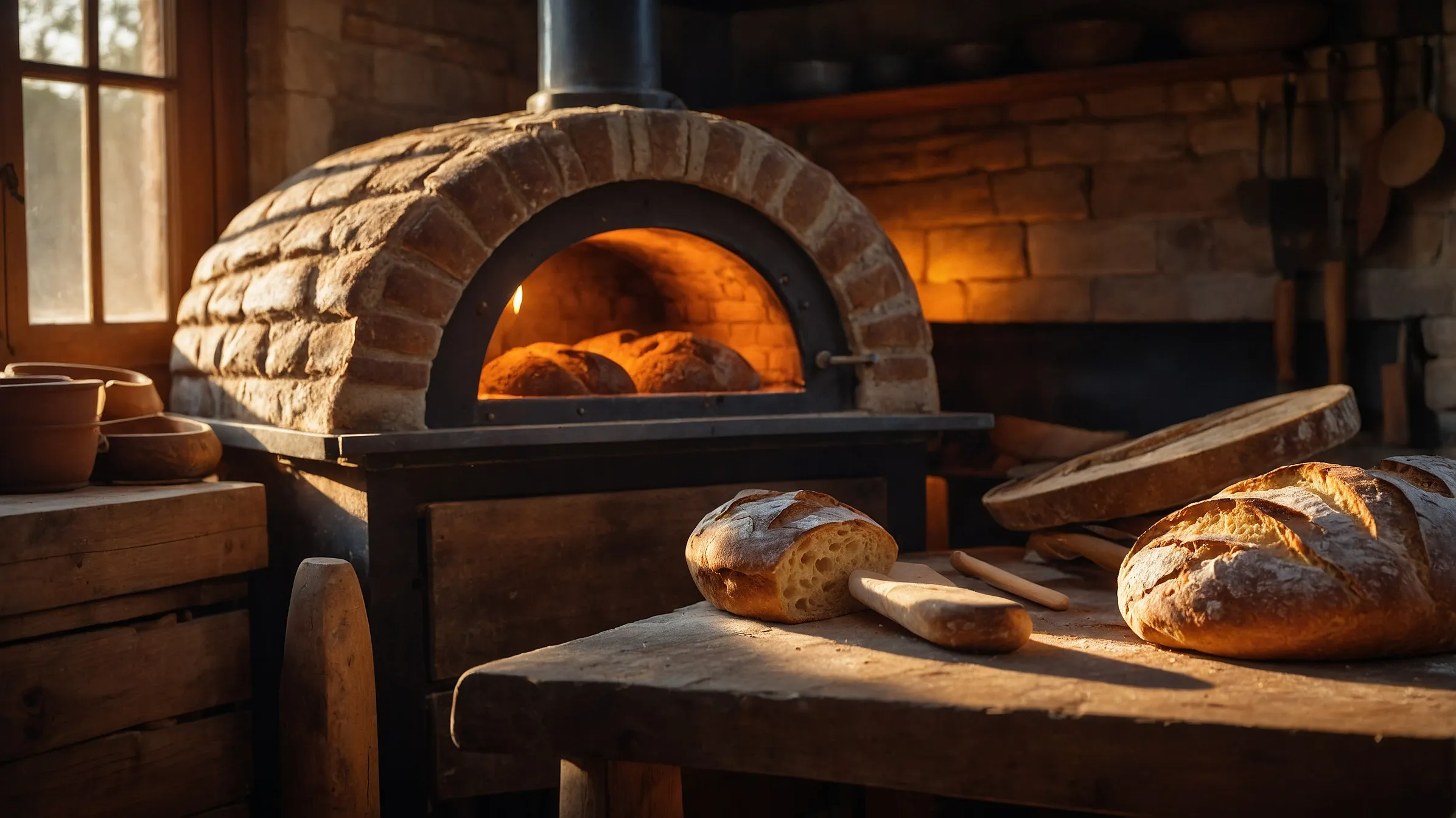 What is a bread oven?Rustic artisan bread oven with sourdough loaf inside.