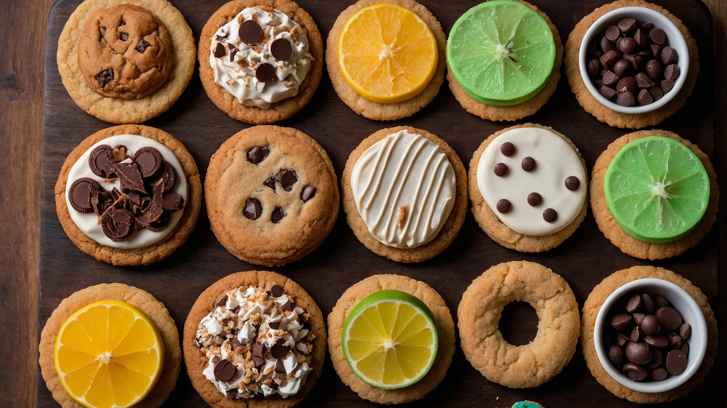 Assorted Crumbl-inspired cookies on a styled platter