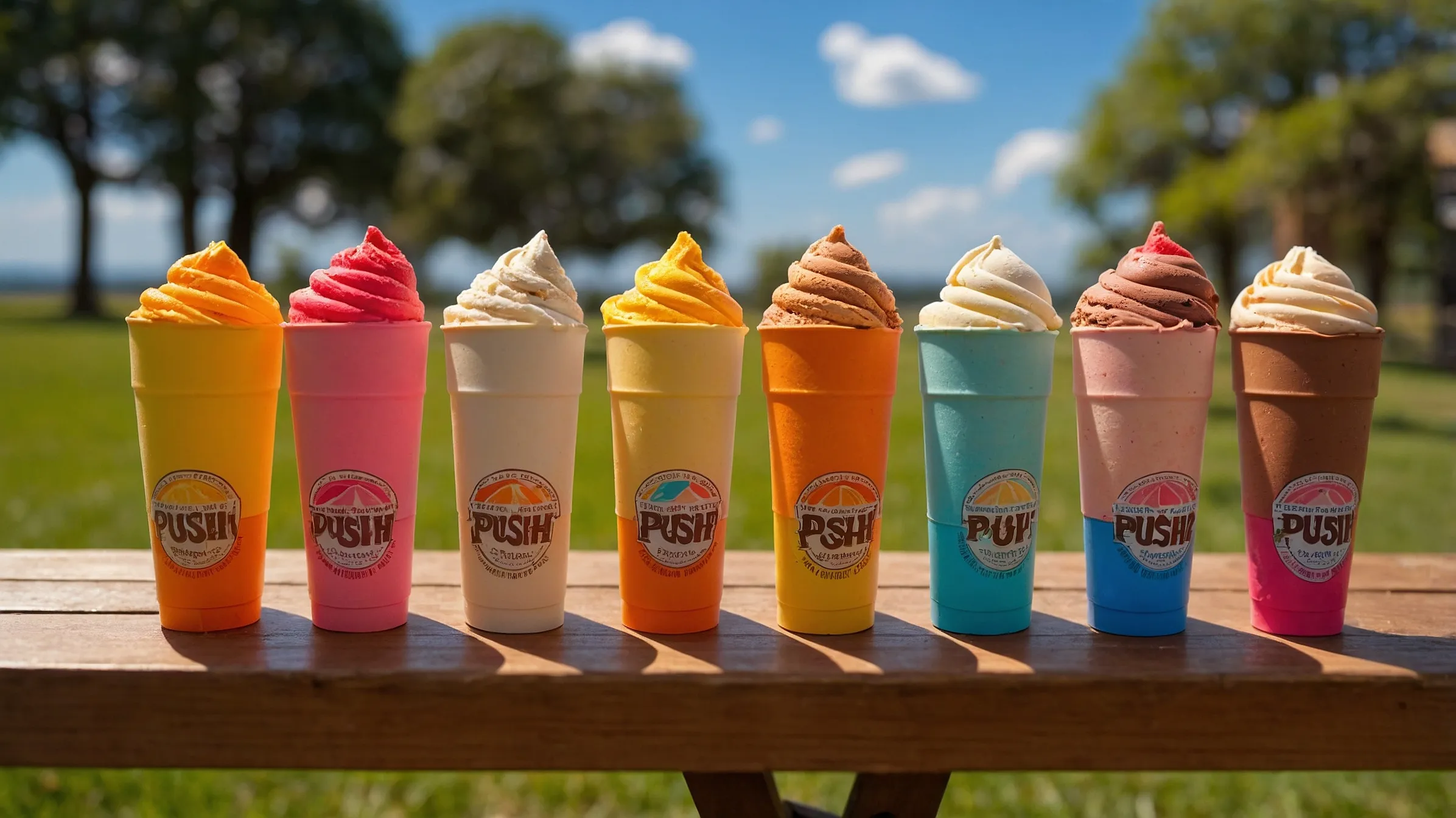 Colorful push pop ice cream tubes on a sunny picnic table