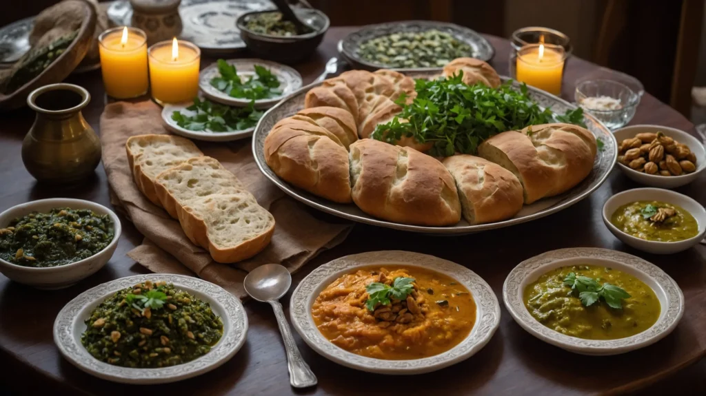Nan-e Barbari bread served with Persian dishes