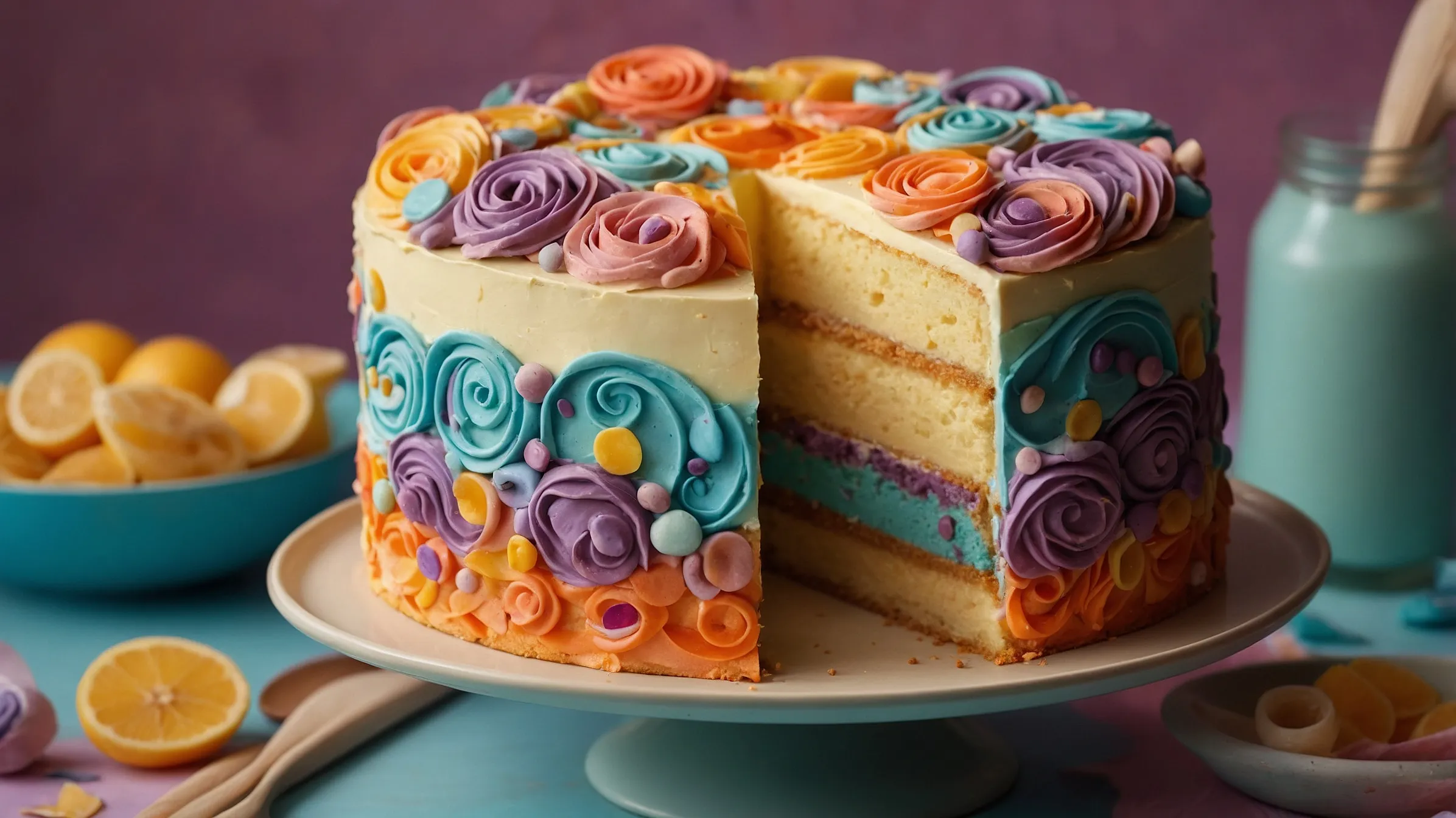 Artistic Nanalan cake with bold colors and whimsical decorations