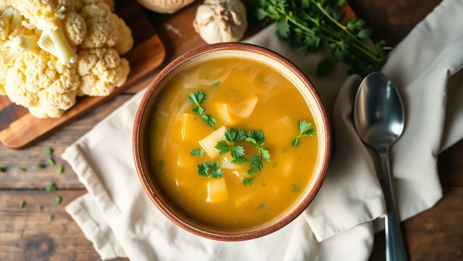 A steaming bowl of keto-friendly soup with fresh herbs. Which soup is lowest in carbs?