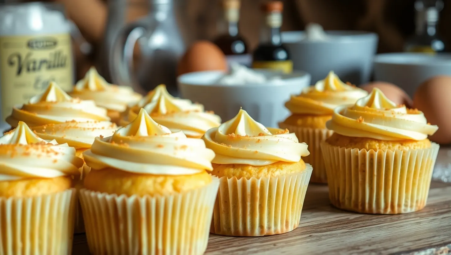 Freshly baked gluten-free cupcakes with vanilla frosting