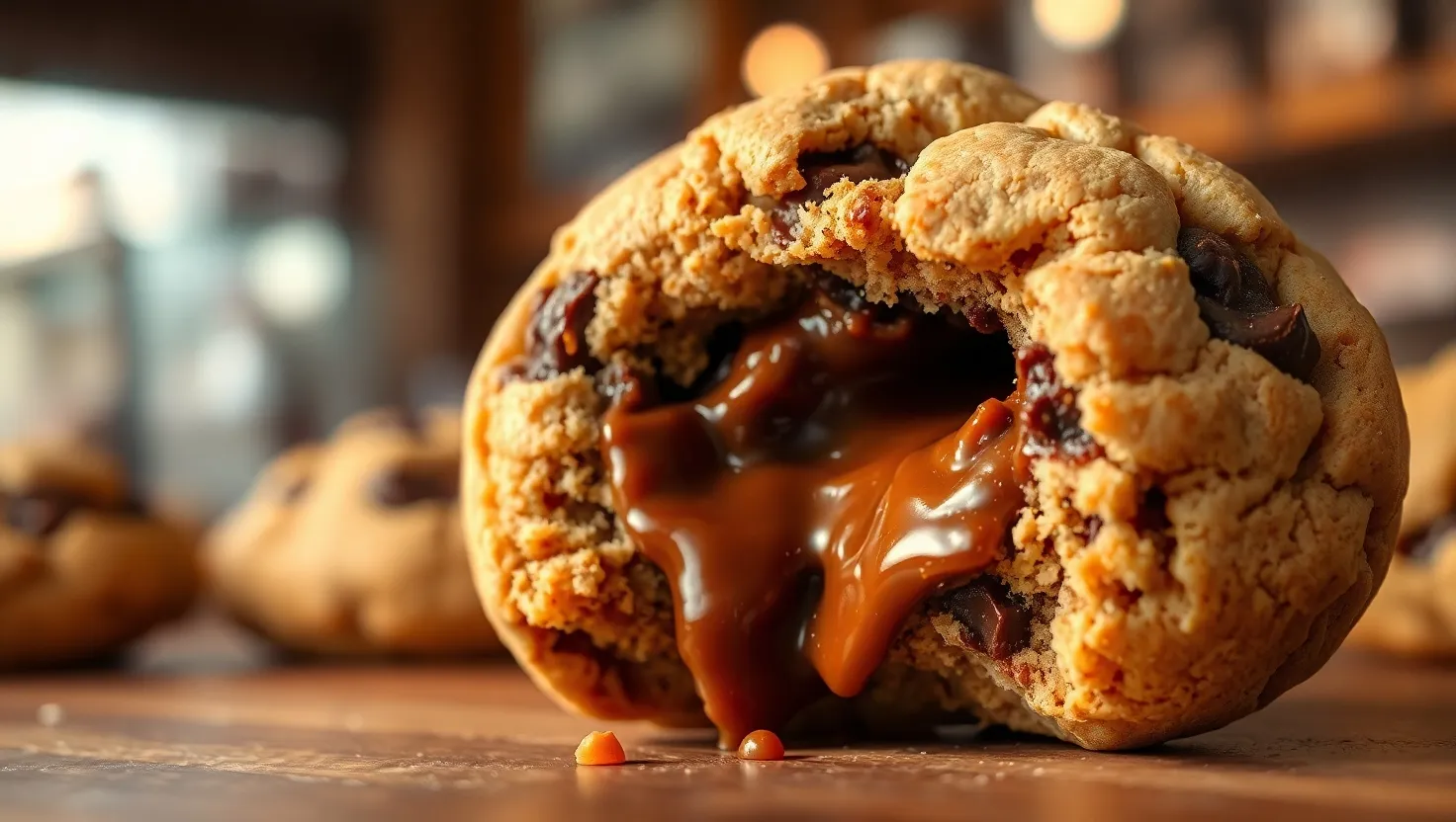 Stuffed Dirty Dough cookie with gooey chocolate and caramel filling