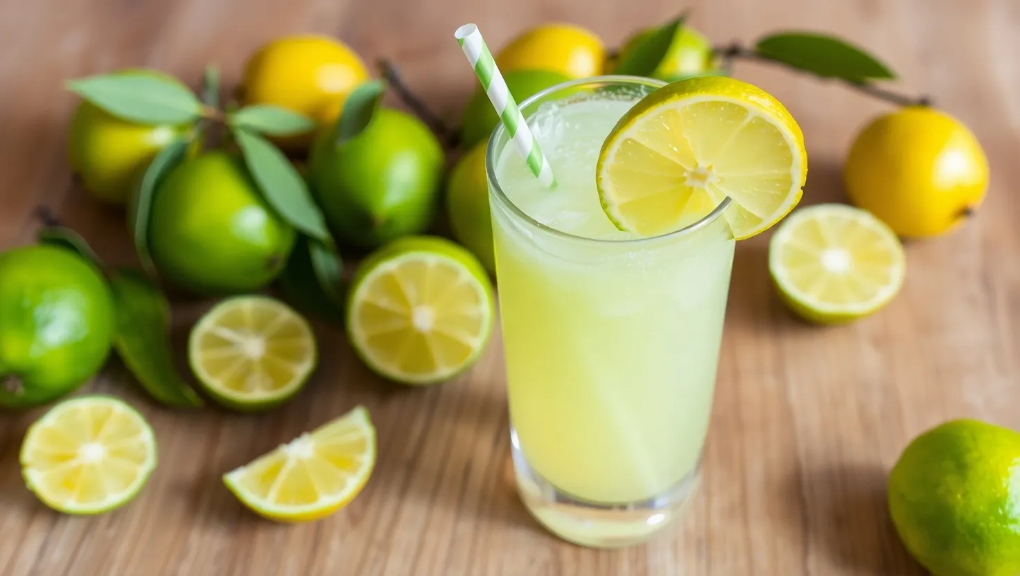 A refreshing glass of calamansi juice with fresh calamansi fruits