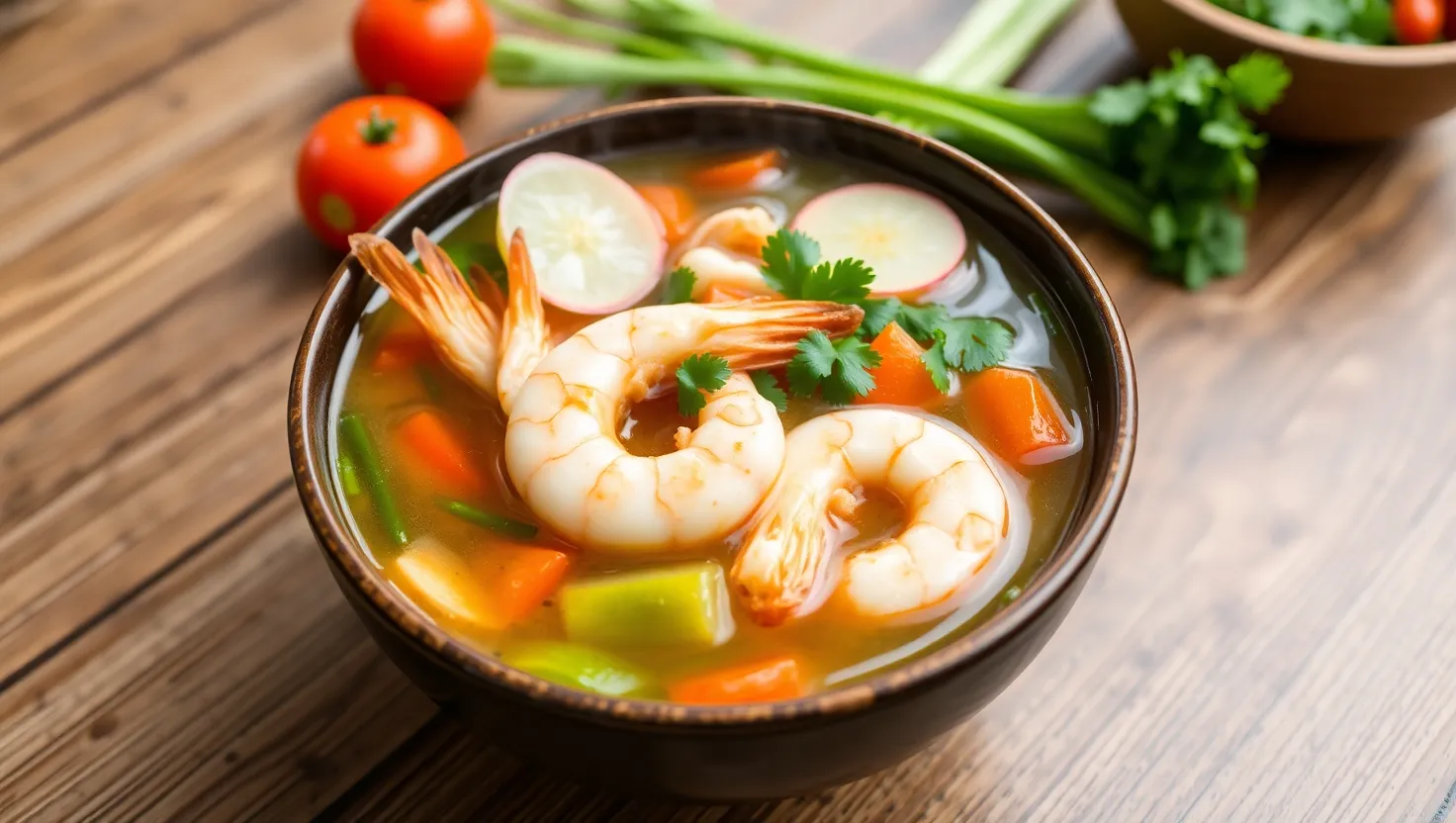 Steaming bowl of shrimp Sinigang with vegetables. Is Sinigang healthy for weight loss?