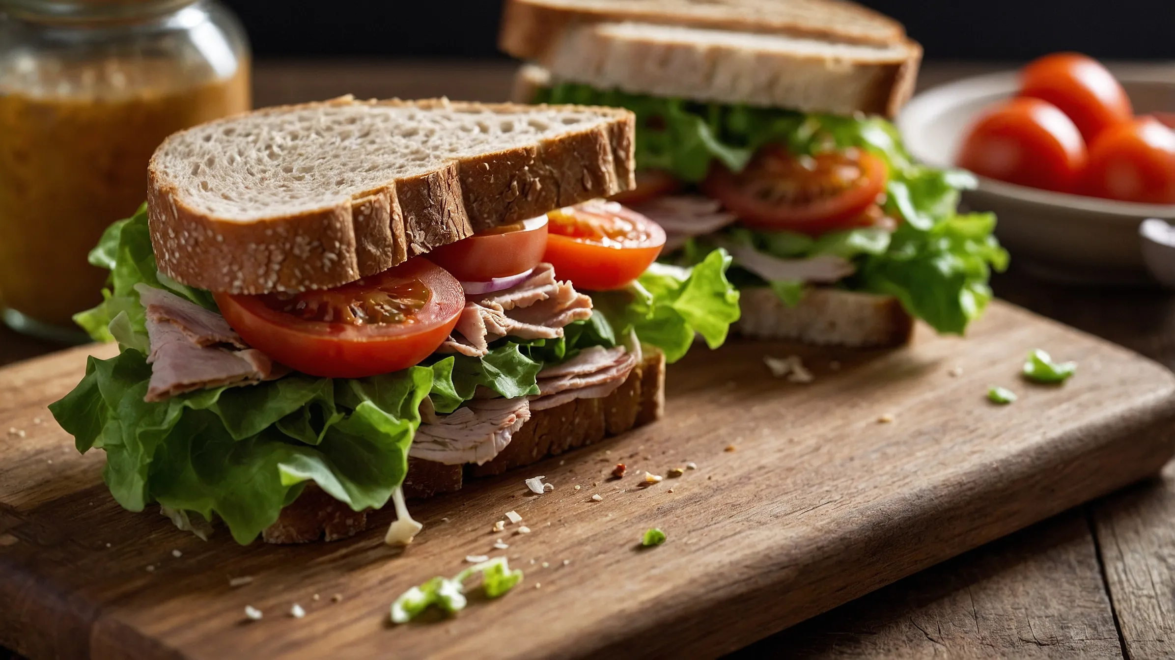 Healthy turkey sandwich with whole grain bread and fresh veggies. What is the healthiest meat to put in a sandwich?