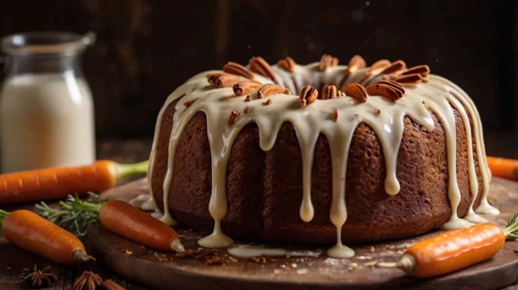 Freshly baked carrot pound cake with cream cheese glaze. Carrot Pound Cake Recipe
