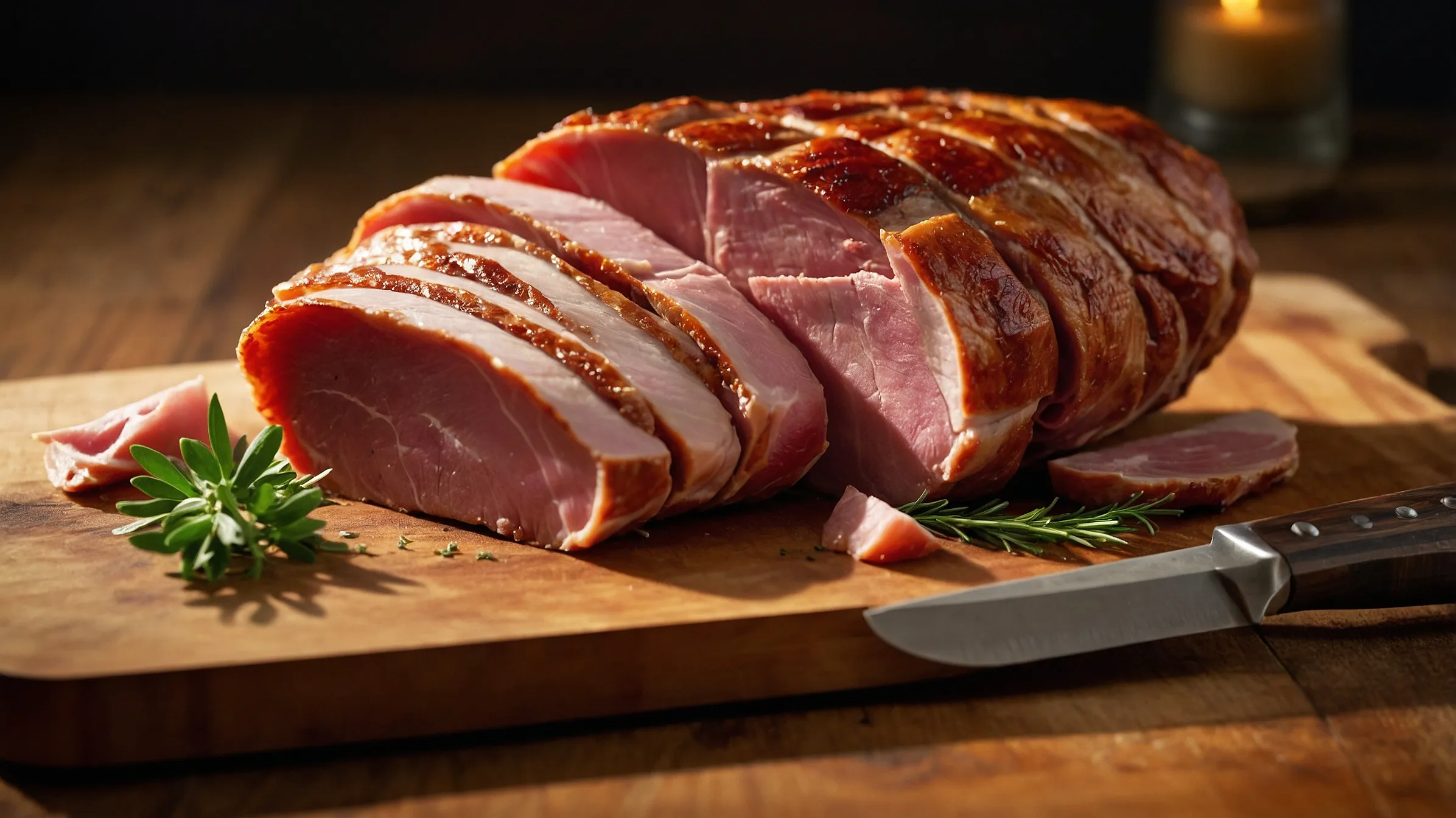 Fresh ham and turkey lunch meat on a wooden cutting board. Is ham or turkey lunch meat healthier?