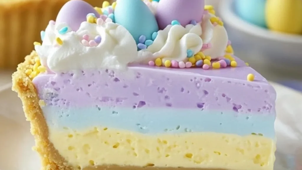 Easter Jell-O Pie with pastel layers and whipped cream
