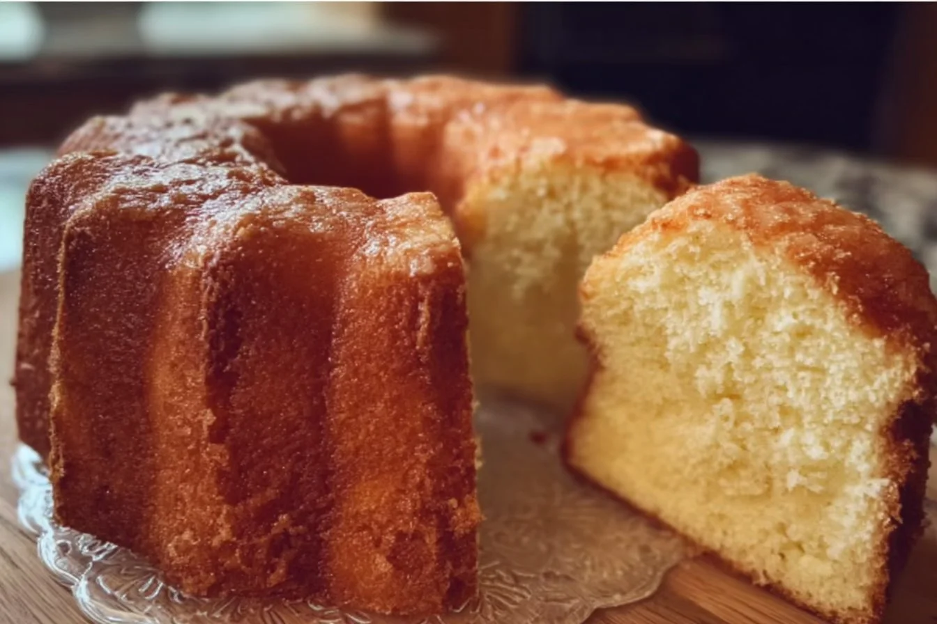 Delicious slice of Grandma's sour cream pound cake on a plate