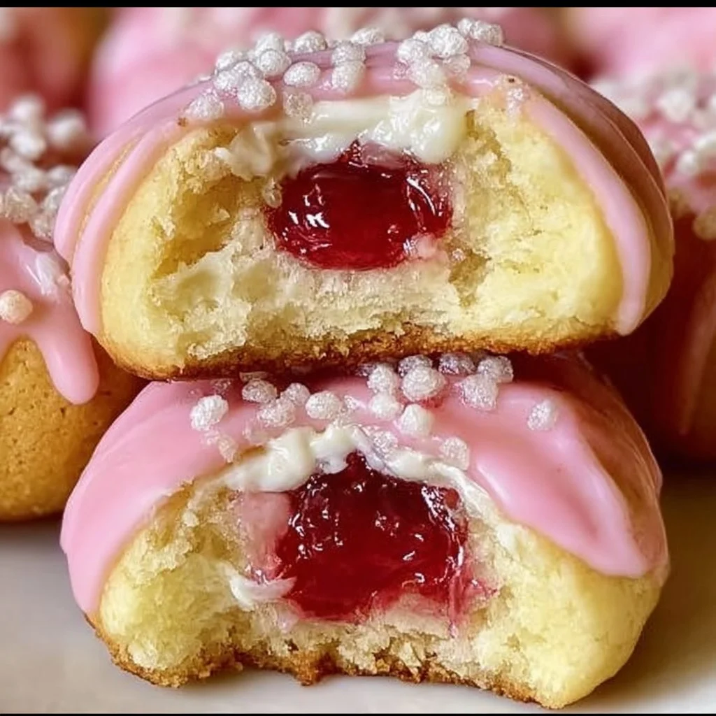 Soft strawberry cheesecake cookies with a creamy texture and fresh strawberry topping.