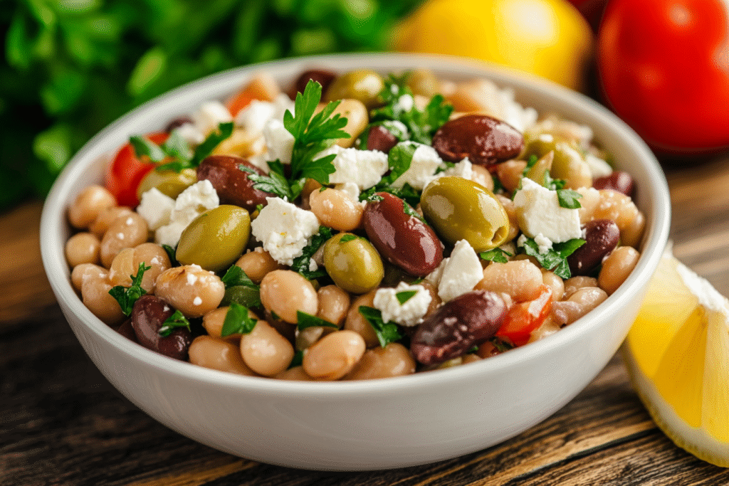 Mediterranean variation of dense bean salad recipe