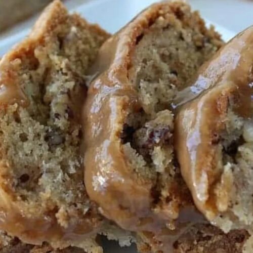 Apple Pecan Cake with Caramel Glaze