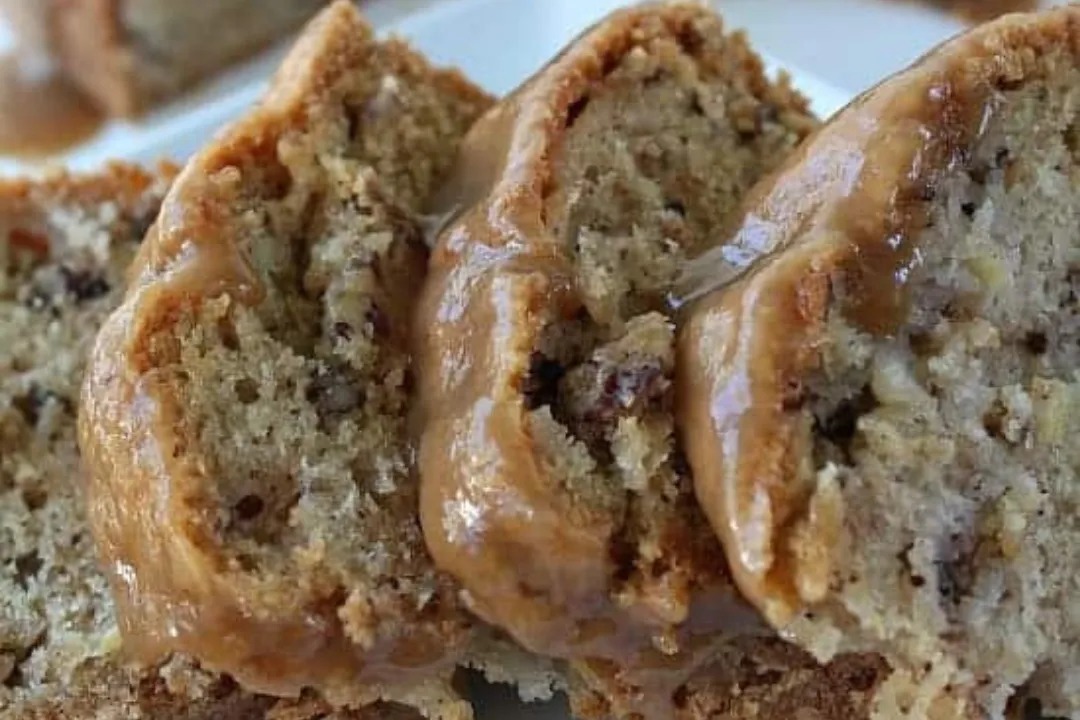 Apple Pecan Cake with Caramel Glaze