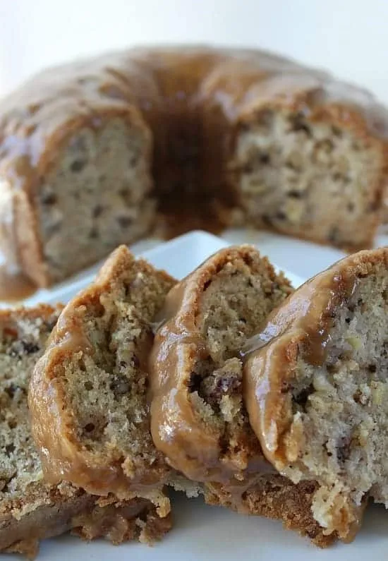 Apple Pecan Cake with Caramel Glaze