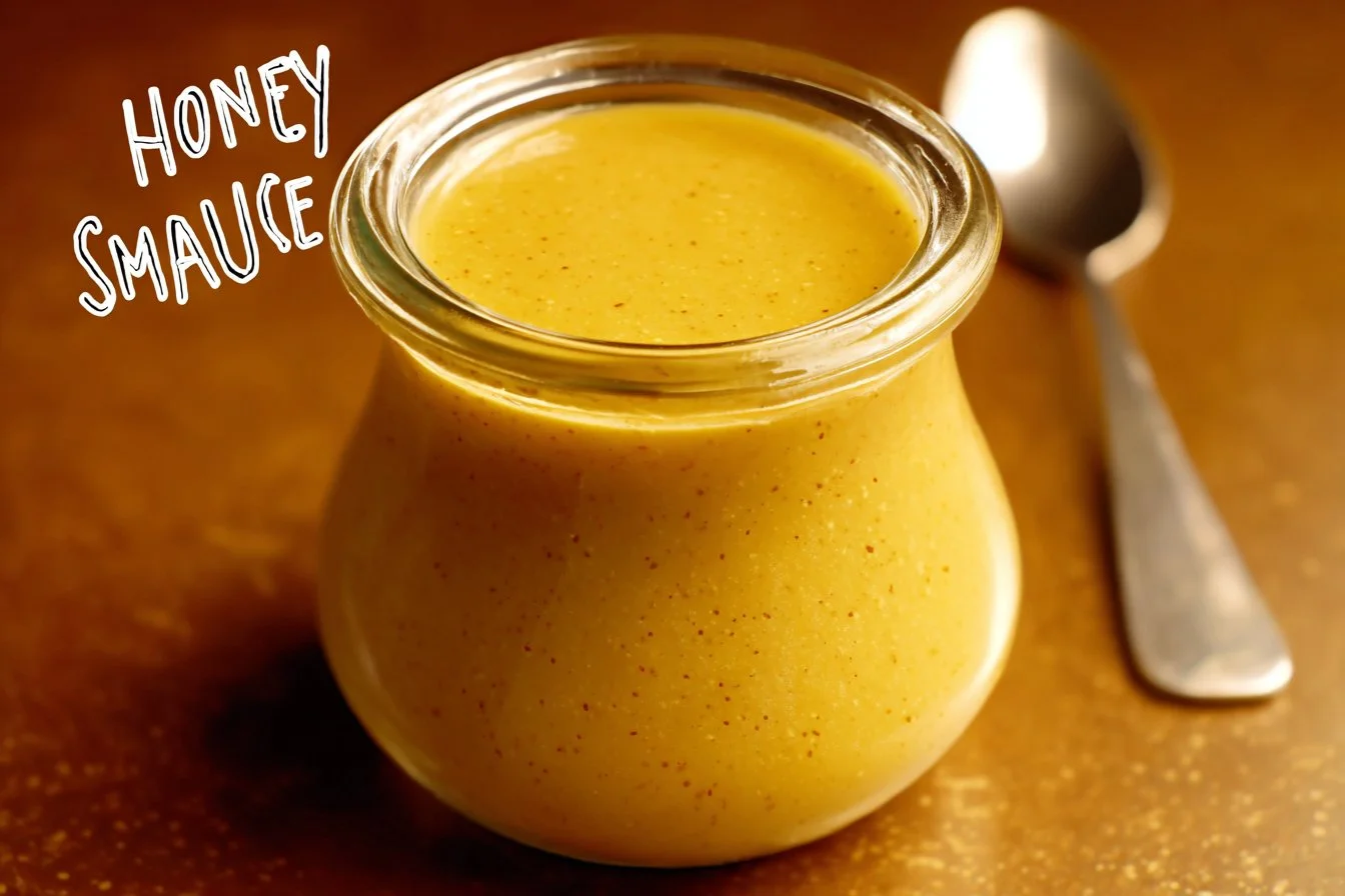 Homemade honey mustard sauce served in a bowl with a drizzle on top.