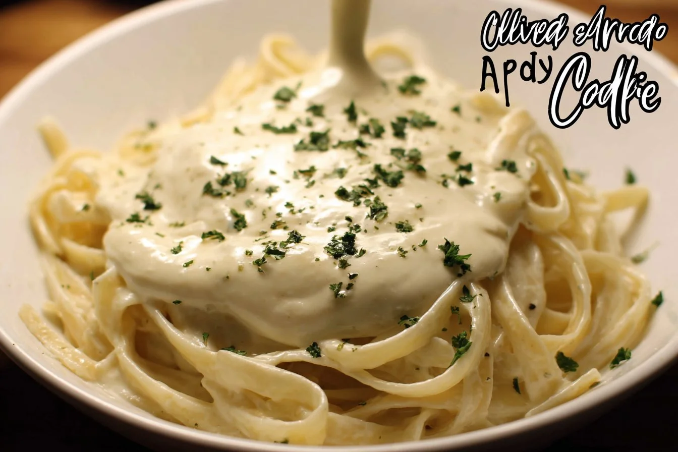 Creamy Olive Garden Alfredo recipe served with fettuccine and garnished with parsley