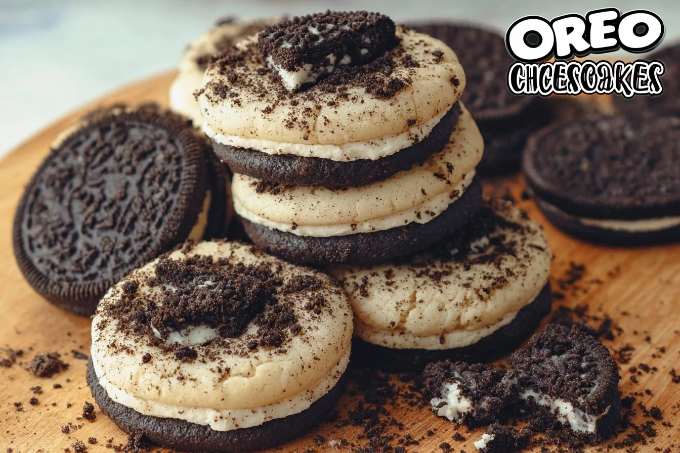 Oreo Cheesecake cookies with creamy filling and Oreo pieces
