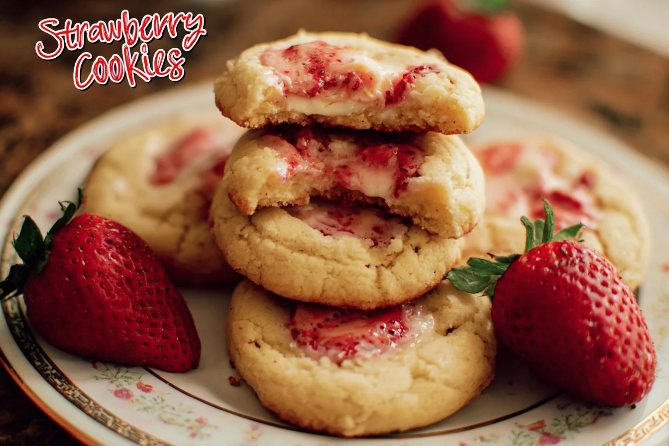 Delicious strawberry cheesecake cookies with fresh strawberries and creamy texture
