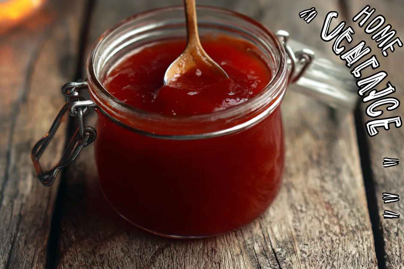 Bowl of homemade sweet and sour sauce garnished with fresh ingredients.