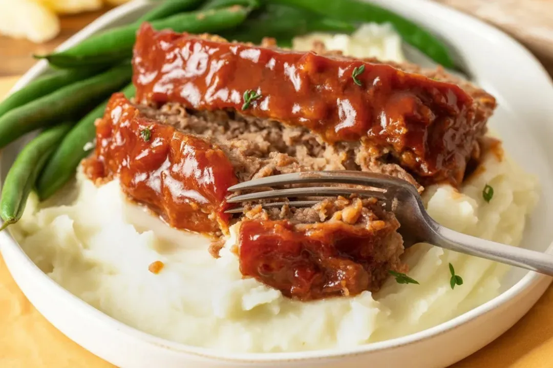 Delicious Cracker Barrel Meatloaf with Ritz crackers and a tangy glaze on a plate.