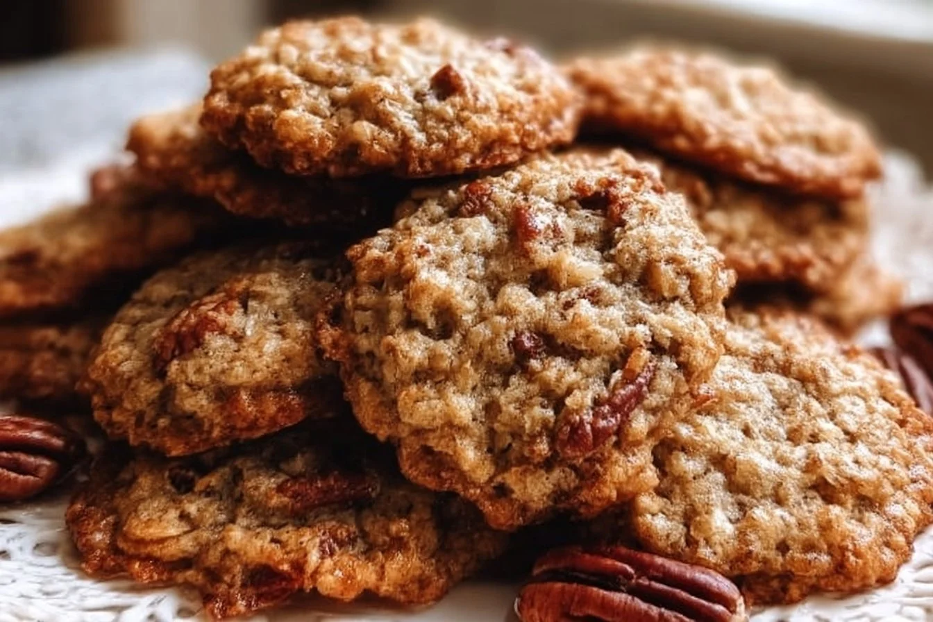 Brown Sugar Pecan Oatmeal Cookies on a plate, showcasing chewy oats and nuts