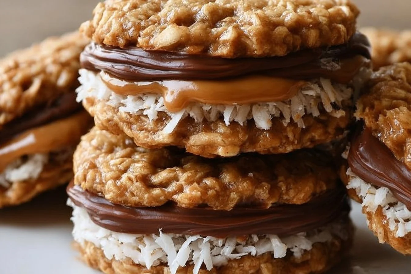 No-Bake Peanut Butter Oatmeal Sandwich Cookies on a plate