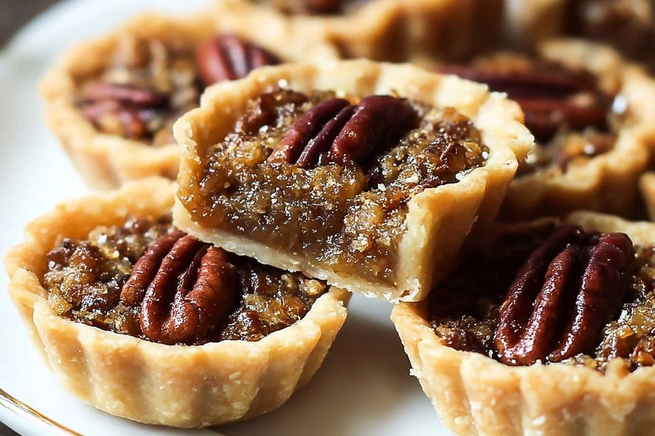 Delicious mini pecan pies served on a plate, perfect for dessert lovers.