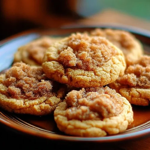 Delicious pumpkin cinnamon crumble cookies on a plate, perfect for fall desserts.
