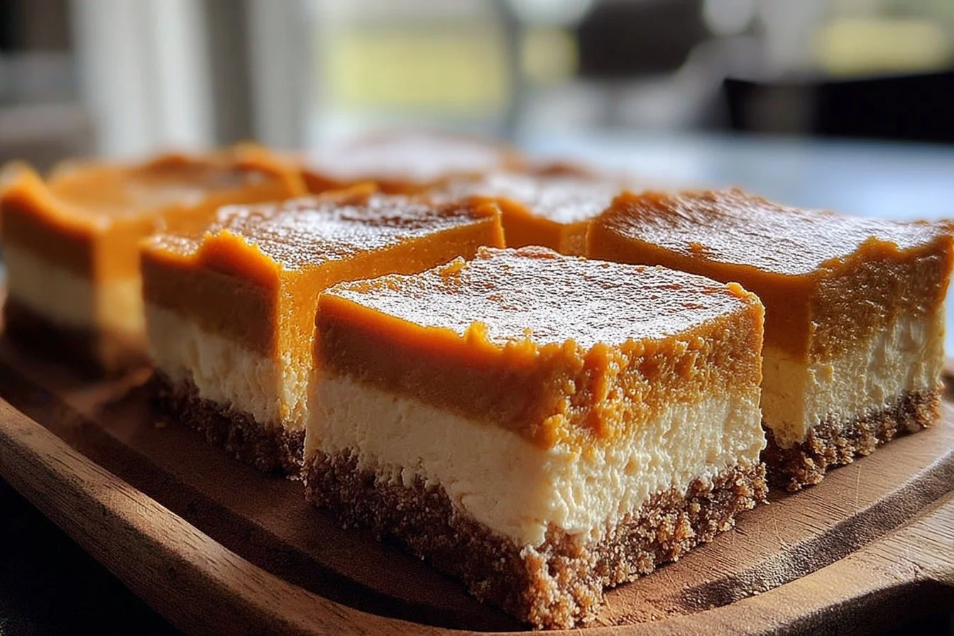Delicious sweet potato cheesecake topped with whipped cream and spices