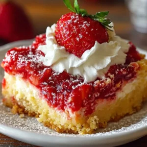 Ultimate strawberry cheesecake dump cake ready to be served